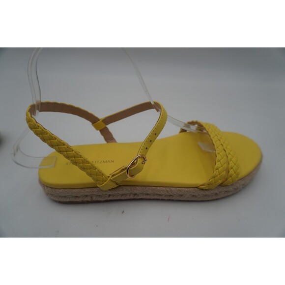 Stuart Weitzman Braided Leather Jute Sole Ankle Strap Yellow Sandals Size 7.5 - Picture 11 of 15